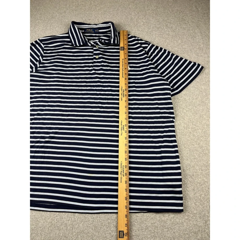 Polo Ralph Lauren Polo Shirt Mens 2XLT Navy Blue Striped Short Sleeve Pony Logo